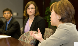 Chang shared her personal success story with several student groups during her visit.