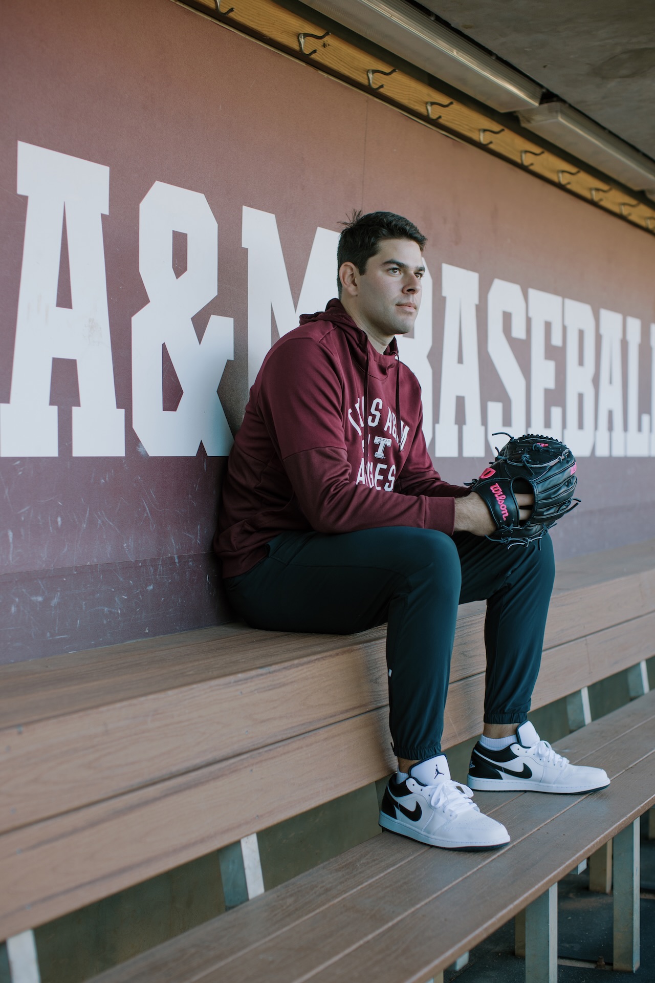 RyanPrager_006 Ryan Prager sitting in a dugout